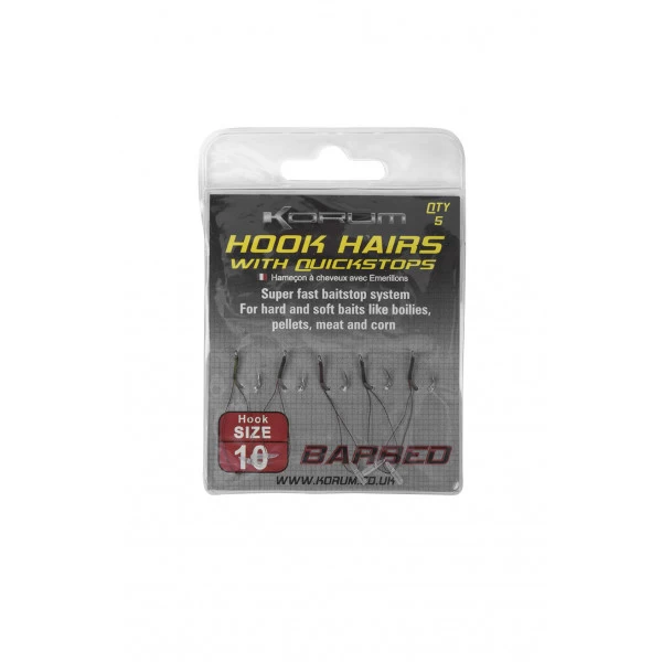 Korum Barbed Hook Hairs With Quickstops (5pcs) #14 - Afbeelding 2