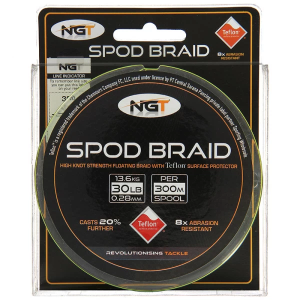 NGT Teflon Coated Floating Spod Braid 30lb 300m Fluo Yellow