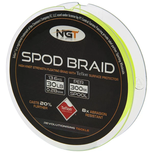 NGT Teflon Coated Floating Spod Braid 30lb 300m Fluo Yellow - Afbeelding 2